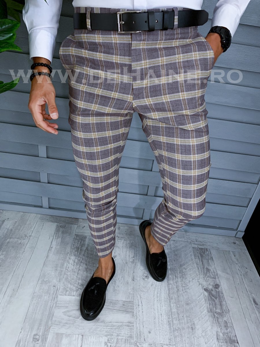 Pantaloni barbati eleganti regular fit in carouri B1553 E 13-4/B6-5.1