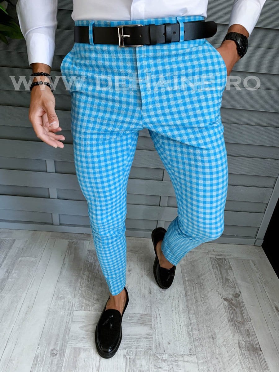 Pantaloni barbati eleganti regular fit bleu B1589 3-3 E
