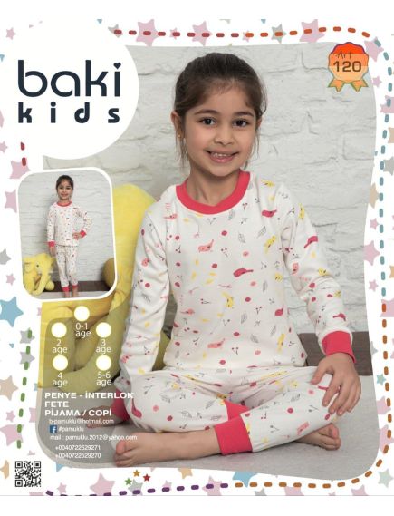 Pijama fete cu model imprimat, Baki, alb/rosu